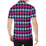 Pink Blue And Black Houndstooth Print Men's Shirt