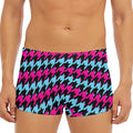 Pink Blue And Black Houndstooth Print Men's Short Boxer Briefs