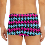 Pink Blue And Black Houndstooth Print Men's Short Boxer Briefs