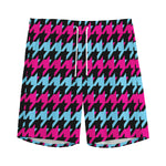Pink Blue And Black Houndstooth Print Men's Sports Shorts