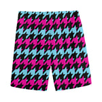 Pink Blue And Black Houndstooth Print Men's Sports Shorts