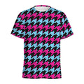 Pink Blue And Black Houndstooth Print Men's Athletic T-Shirt