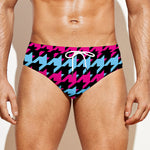Pink Blue And Black Houndstooth Print Men's Swim Briefs