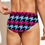 Pink Blue And Black Houndstooth Print Men's Swim Briefs