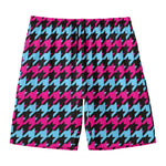 Pink Blue And Black Houndstooth Print Men's Swim Trunks