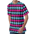 Pink Blue And Black Houndstooth Print Men's Velvet T-Shirt