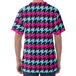 Pink Blue And Black Houndstooth Print Men's Velvet T-Shirt