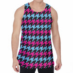 Pink Blue And Black Houndstooth Print Men's Velvet Tank Top