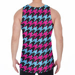 Pink Blue And Black Houndstooth Print Men's Velvet Tank Top
