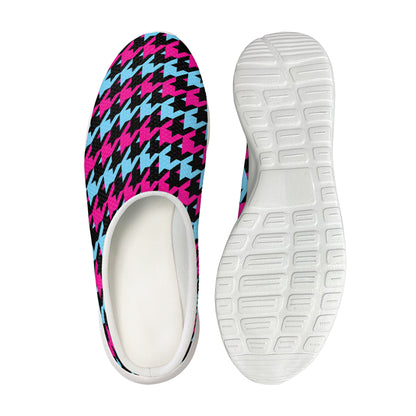 Pink Blue And Black Houndstooth Print Mesh Casual Shoes