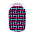 Pink Blue And Black Houndstooth Print Mesh Laundry Hamper