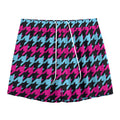 Pink Blue And Black Houndstooth Print Mesh Shorts