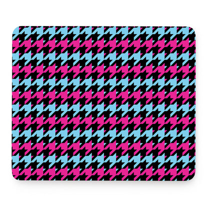 Pink Blue And Black Houndstooth Print Mouse Pad