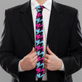 Pink Blue And Black Houndstooth Print Necktie