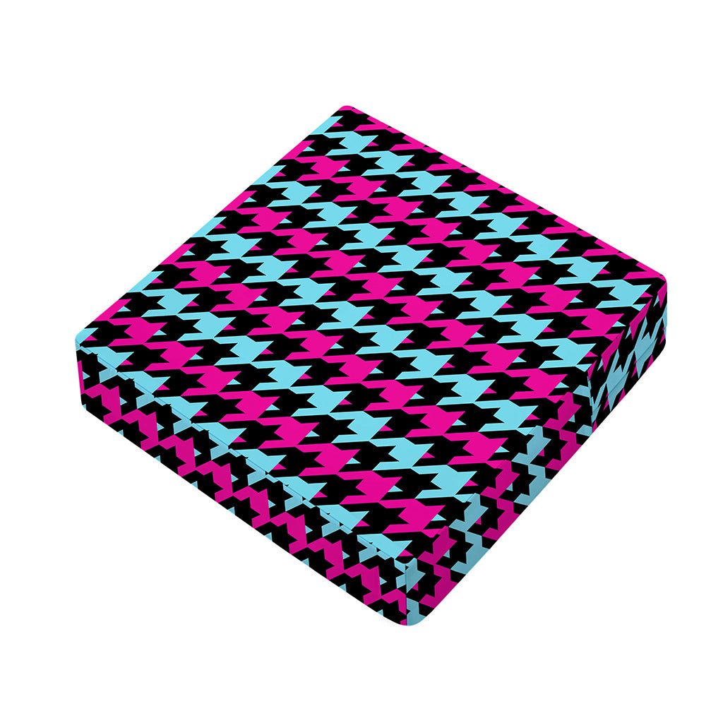 Pink Blue And Black Houndstooth Print Outdoor Seat Cushion Cover
