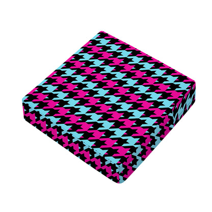 Pink Blue And Black Houndstooth Print Outdoor Seat Cushion Cover