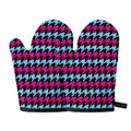 Pink Blue And Black Houndstooth Print Oven Mitts