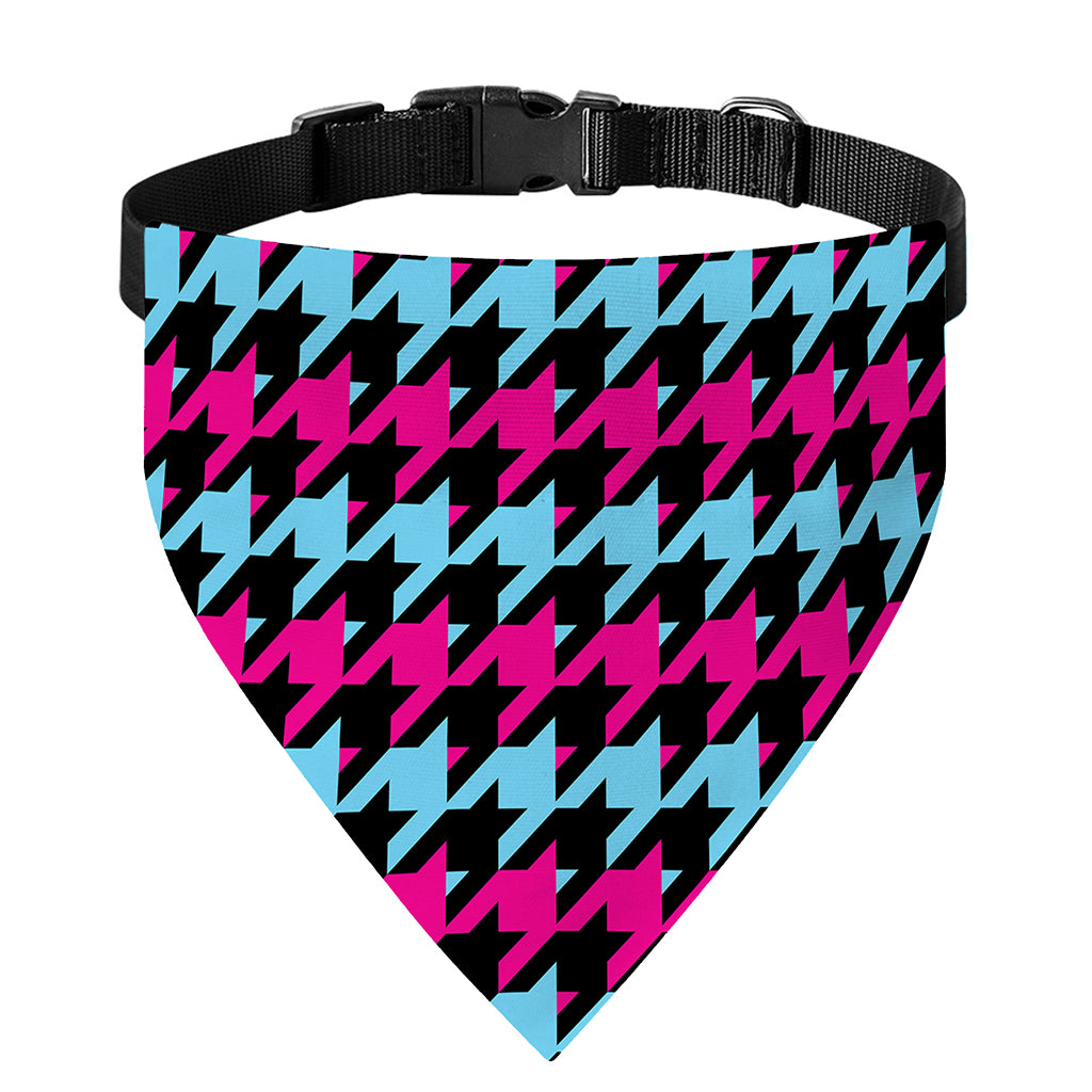 Pink Blue And Black Houndstooth Print Over The Collar Dog Bandana