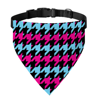 Pink Blue And Black Houndstooth Print Over The Collar Dog Bandana