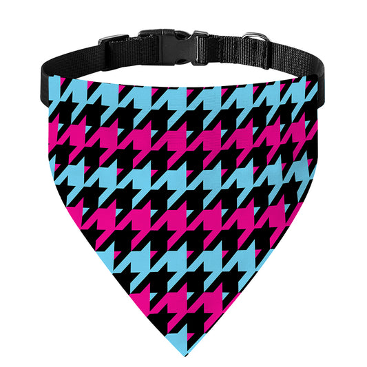Pink Blue And Black Houndstooth Print Over The Collar Dog Bandana