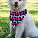 Pink Blue And Black Houndstooth Print Over The Collar Dog Bandana