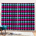Pink Blue And Black Houndstooth Print Pencil Pleat Curtains