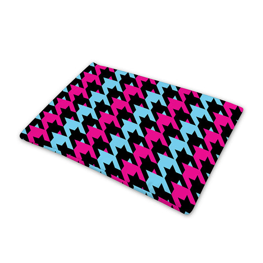 Pink Blue And Black Houndstooth Print Pet Cooling Mat Cover