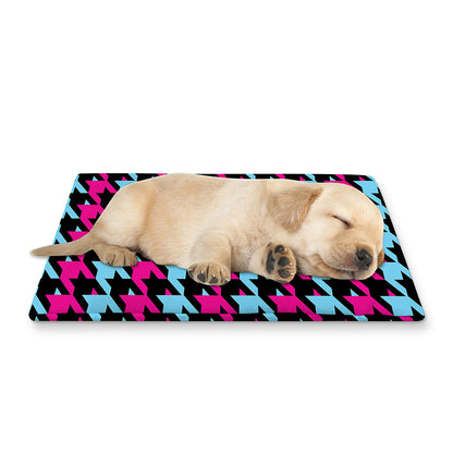 Pink Blue And Black Houndstooth Print Pet Cooling Mat Cover