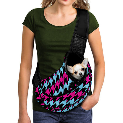 Pink Blue And Black Houndstooth Print Pet Sling Carrier