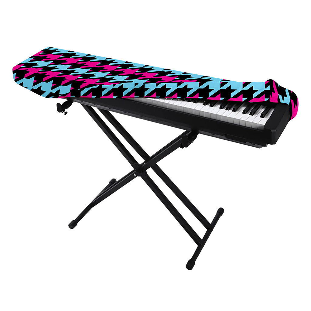 Pink Blue And Black Houndstooth Print Piano Keyboard Cover