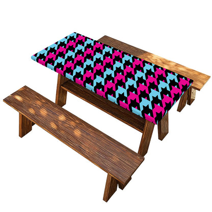 Pink Blue And Black Houndstooth Print Picnic Table Cover