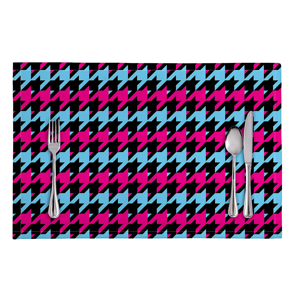 Pink Blue And Black Houndstooth Print Placemat