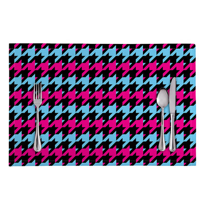 Pink Blue And Black Houndstooth Print Placemat