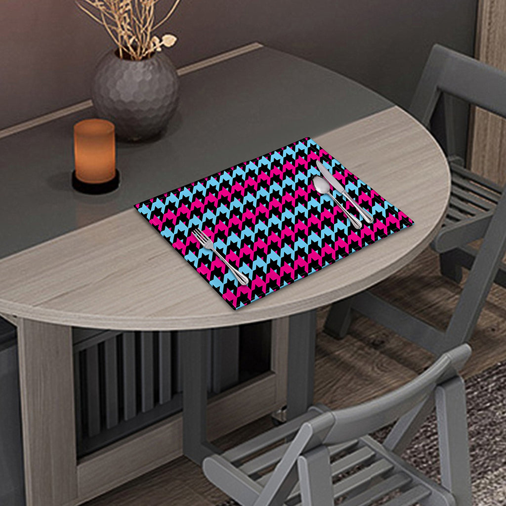 Pink Blue And Black Houndstooth Print Placemat