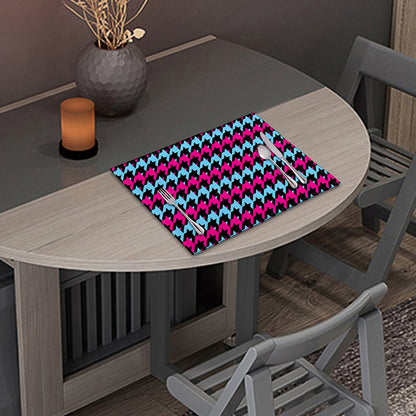 Pink Blue And Black Houndstooth Print Placemat