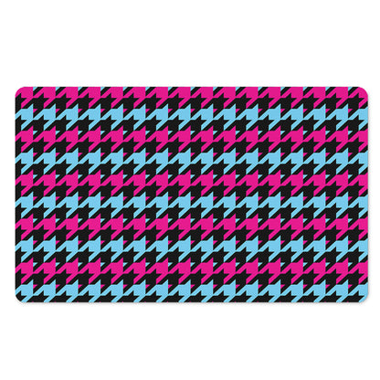 Pink Blue And Black Houndstooth Print Polyester Doormat