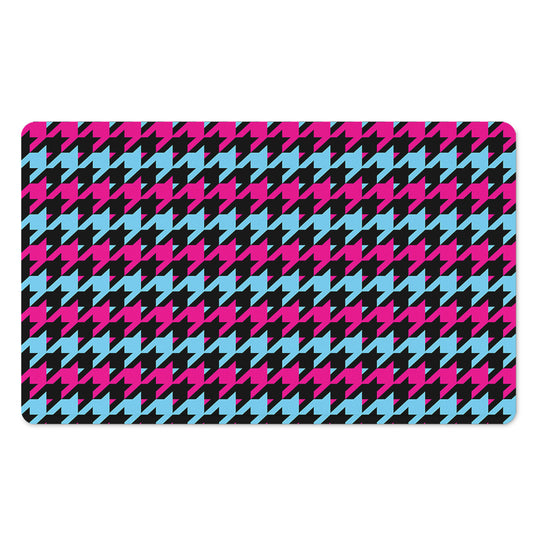 Pink Blue And Black Houndstooth Print Polyester Doormat