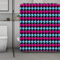 Pink Blue And Black Houndstooth Print Polyester Shower Curtain