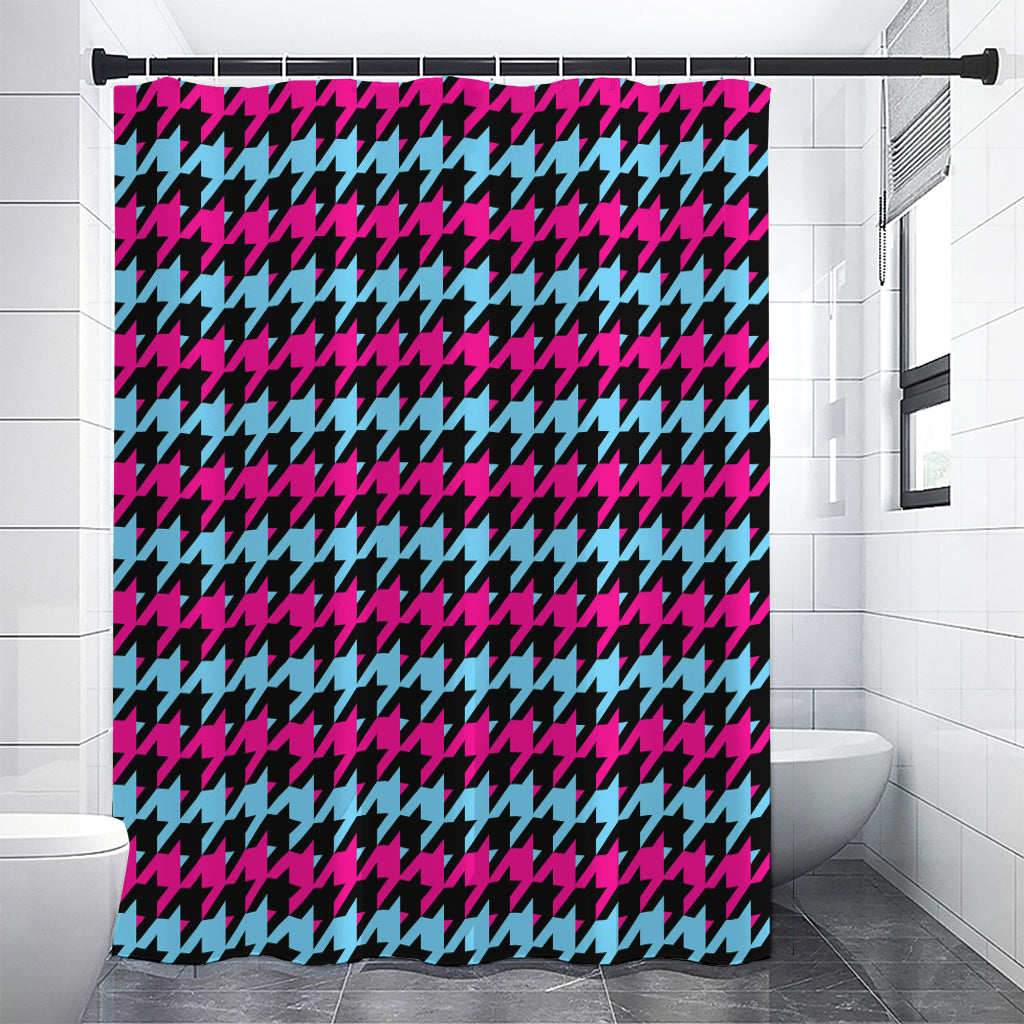 Pink Blue And Black Houndstooth Print Premium Shower Curtain