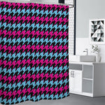 Pink Blue And Black Houndstooth Print Premium Shower Curtain