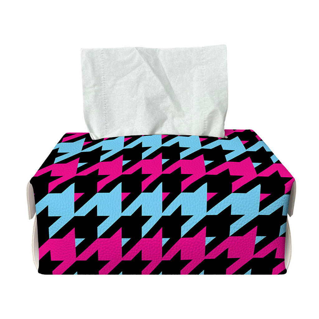Pink Blue And Black Houndstooth Print Rectangle Tissue Box Cover