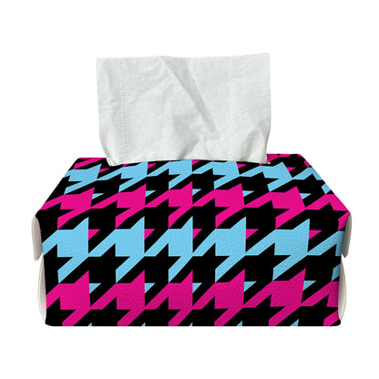 Pink Blue And Black Houndstooth Print Rectangle Tissue Box Cover