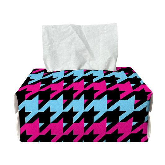 Pink Blue And Black Houndstooth Print Rectangle Tissue Box Cover