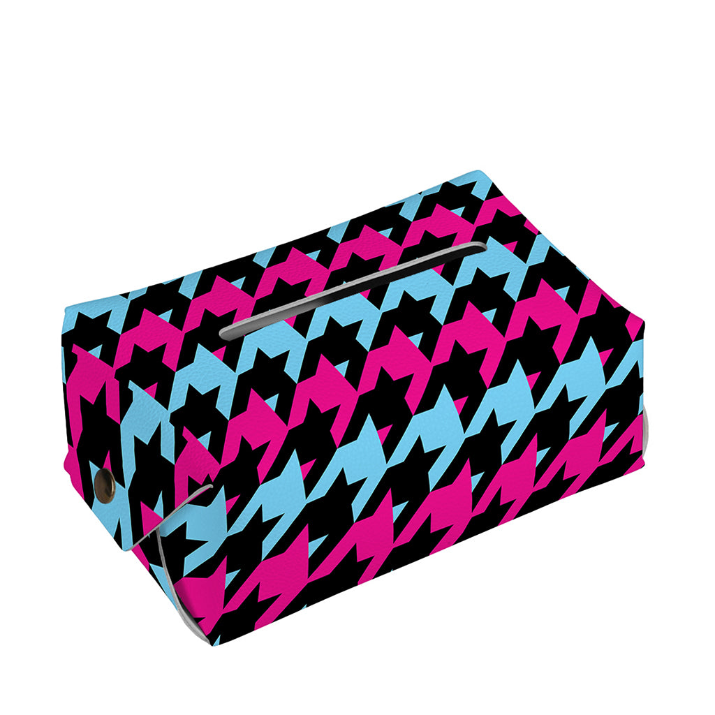 Pink Blue And Black Houndstooth Print Rectangle Tissue Box Cover
