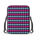 Pink Blue And Black Houndstooth Print Rectangular Crossbody Bag