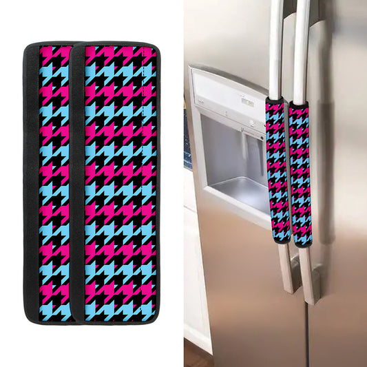 Pink Blue And Black Houndstooth Print Refrigerator Handle Covers
