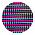 Pink Blue And Black Houndstooth Print Round Blanket