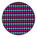 Pink Blue And Black Houndstooth Print Round Floor Mat