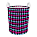 Pink Blue And Black Houndstooth Print Round Laundry Basket