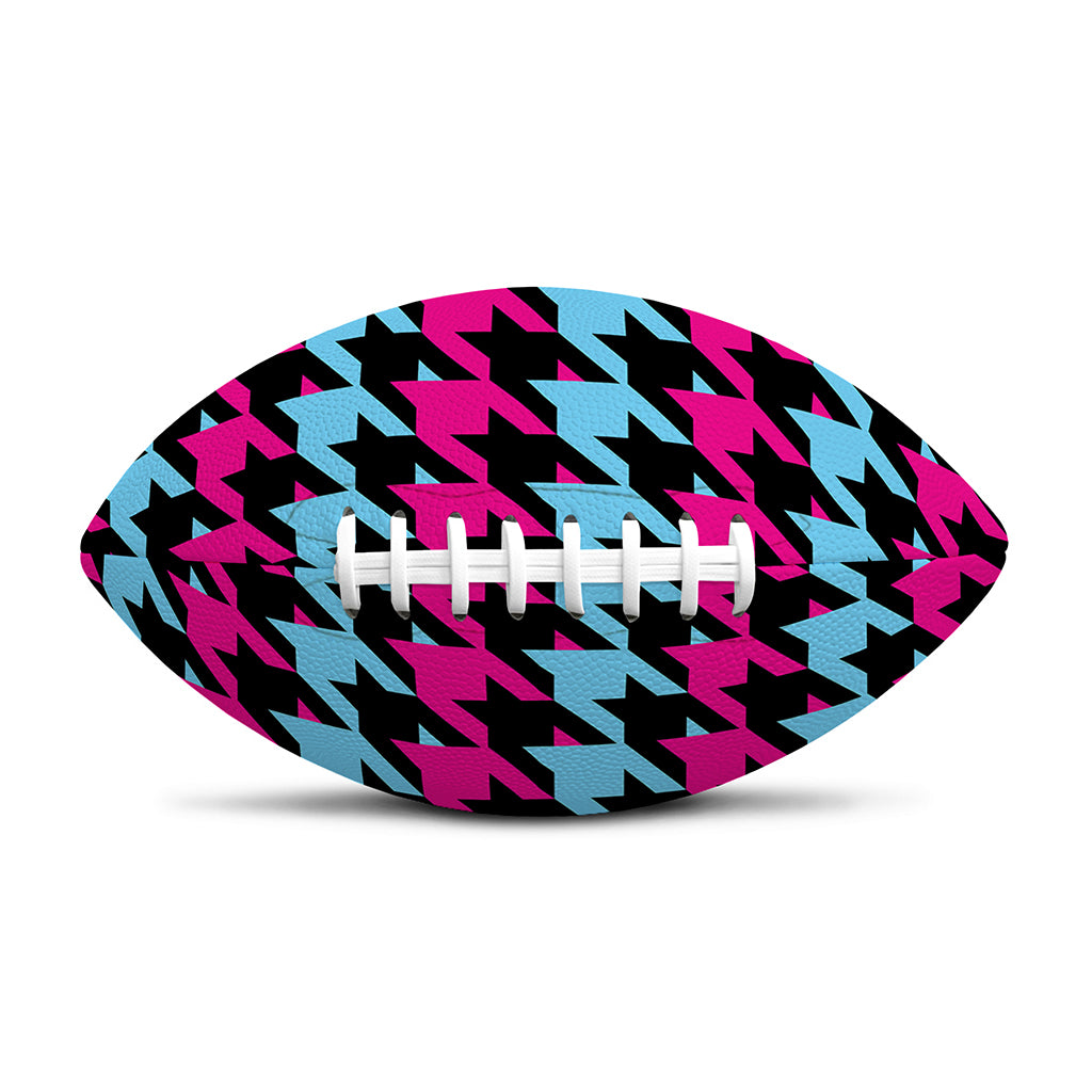 Pink Blue And Black Houndstooth Print Rugby Ball